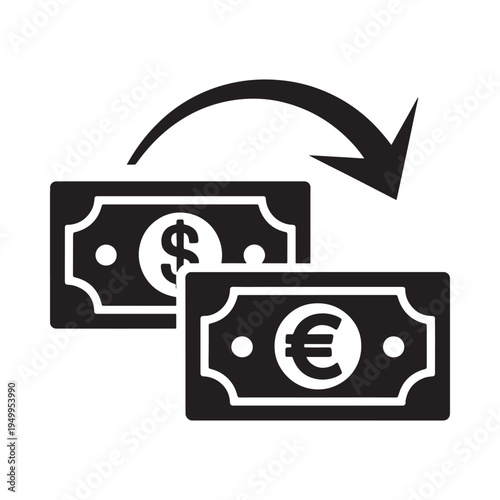 Currency exchange illustration us dollars converting to euros with an arrow