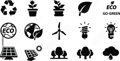 Eco friendly icons representing sustainability renewable energy and environmental awareness silhouette