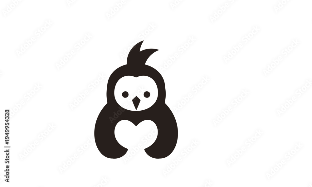 Obraz premium Cute Minimalist Penguin Bird Character Logo with Heart Shape