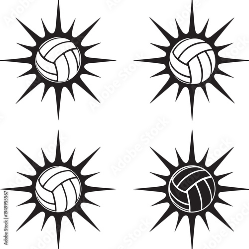Volleyball sun graphic design, sports, summer, beach game, symbol, vector art