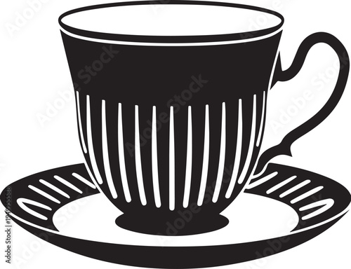 Tea cup and saucer silhouette, vintage, drink, beverage, vector art, object