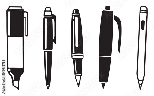 Writing Tools Icon Set – Feather Pen, Pencil, Pen and Paintbrush Vector Symbols for Letter Writing and Creative Design (EPS 10)Web