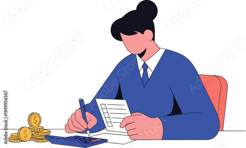 Focused professional analyzing financial reports and meticulously calculating figures on a calculator, efficiently managing budgets and planning strategic monetary growth for future success