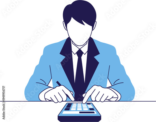 Professional businessman meticulously calculating finances and managing budgets with a calculator on an office desk, illustrating financial planning and accounting tasks