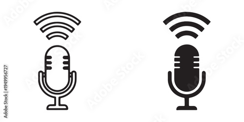 Vector illustration of two microphones with wifi signals on for digital use