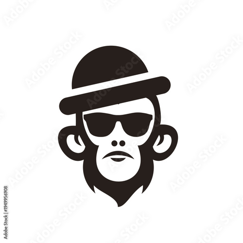 Cool Monkey Head Logo with Fedora Hat and Sunglasses