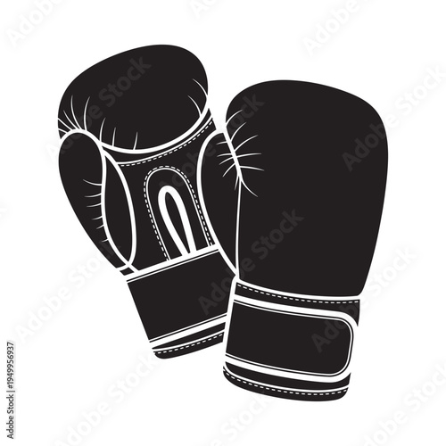 Black and white illustration of a pair of boxing gloves isolated design