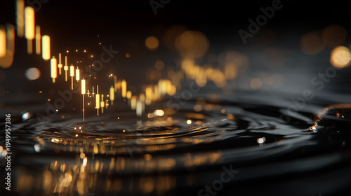 Financial Ripple Effect: An abstract visualization, depicting the impact of market fluctuations on financial landscapes. Featuring candlestick patterns, reflecting the ebb and flow of economic trends.