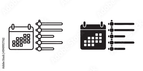 Black and white calendar icons with screw and lines