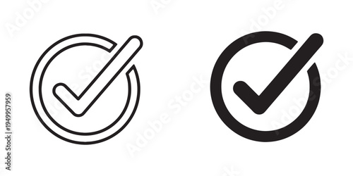 Black and white checkmark icons in circle and square shapes vector
