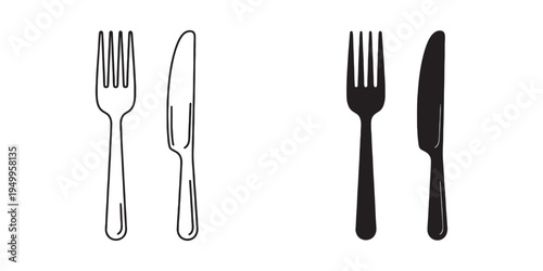 Vector icons of fork knife and spoon for dining and eating