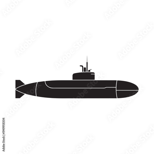 Simple black silhouette of a submarine viewed from the side