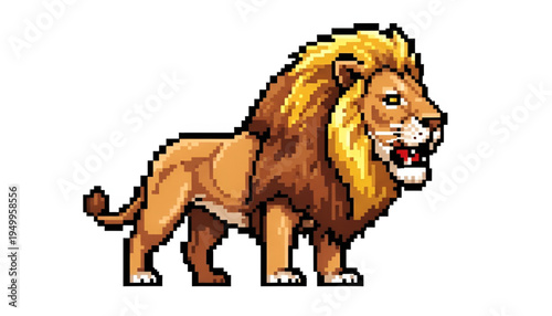 Majestic Lion Pixel Art Character Wild Animal Retro Style