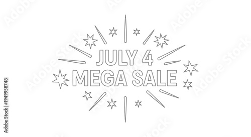 Vector July 4th Mega Sale badge with stars and lines