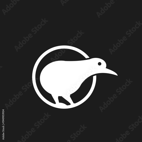 Minimalist White Kiwi Bird Logo Icon Design in Circle