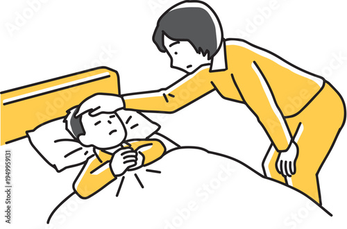 熱を出した子供を心配するお母さん