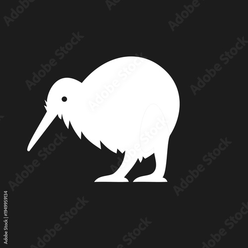 White Kiwi Bird Minimalist Silhouette Illustration on Dark Background