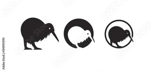 Kiwi Bird Silhouette Vector Illustrations Set - New Zealand National Bird Graphic Design Icons