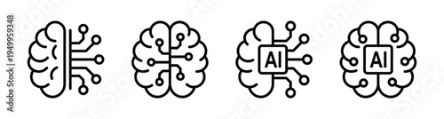 Artificial intelligence brain icon set with circuit technology and ai chip symbols, Machine learning and neural network concept. Transparent vector