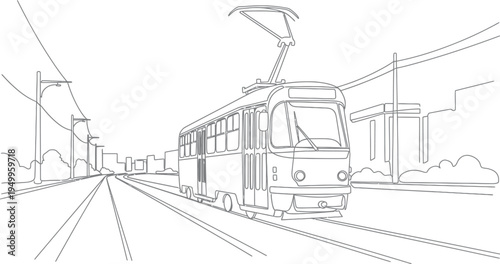 Vintage tram on city tracks