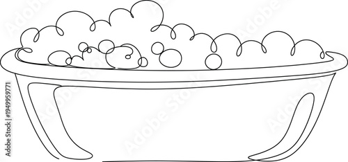 Bathtub filled with bubbles, line art illustration