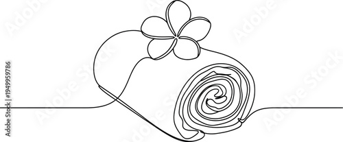 Minimalist line drawing of rolled towel with flower