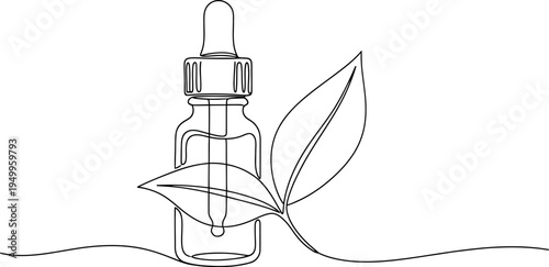 Herbal serum bottle with leaf illustration