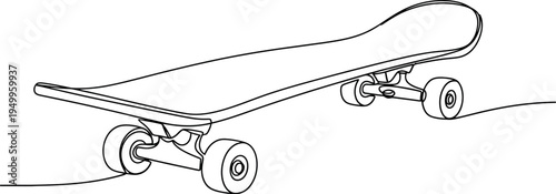 Continuous line drawing of a skateboard