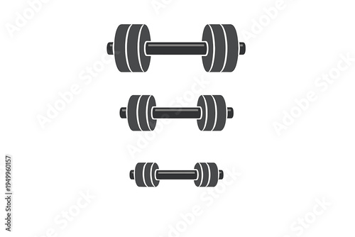 A set of three black dumbbell icons in different sizes arranged