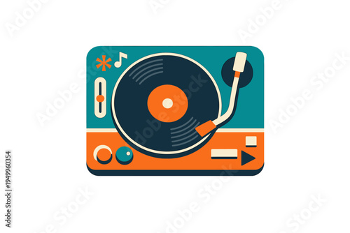 A flat design vector illustration of a retro record player with a