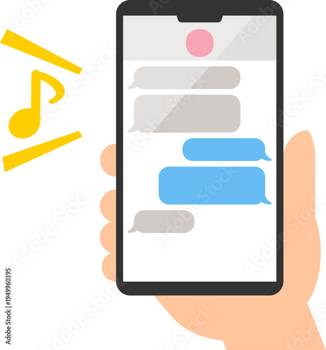 メッセージアプリでメッセージのやりとり中のスマートフォンを持つ手