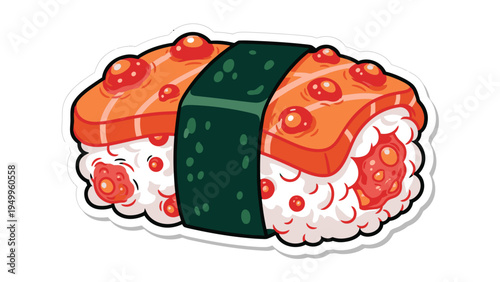Salmon Nigiri Sushi Sticker Vector Illustration, Japanese Cuisine Food Icon, Delicious Asian Meal Graphic for Menus and Websites