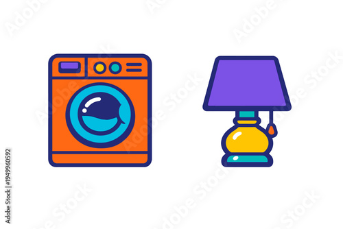 A set of two colorful vector icons featuring an orange washing