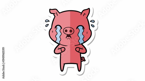Sad Pig Illustration Vector Style Graphic Crying Emotion for Sadness and Empathy Concepts