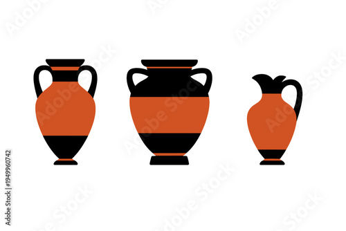 A set of three ancient Greek pottery vessels including amphorae and a