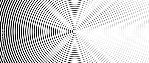 Gradient transition lattice. Radial halftone stripes, black and white vector background. Rounded slanted monochrome background with a fading effect. Abstract rhythmic geometric grid overlay.