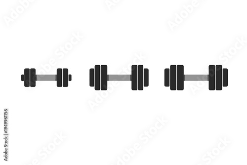 Three black and grey dumbbell icons arranged in a row, showing a