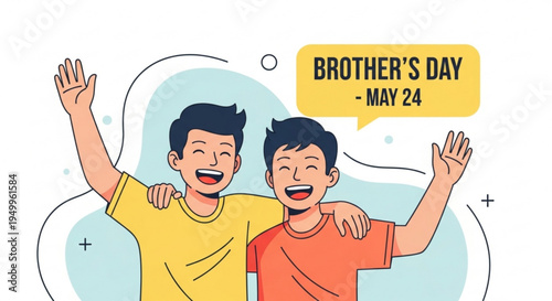 Brothers celebrating brother's day on may 24 with joyful gestures and colorful shirts