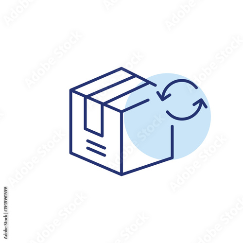 Delivery box and renew arrows. Logistics status update, order returns. Pixel perfect, editable stroke vector icon