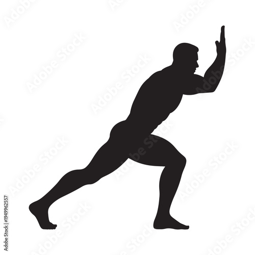 Silhouette of a muscular man in a dynamic reaching pose