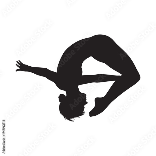 Silhouette of a person performing a backbend yoga pose against white