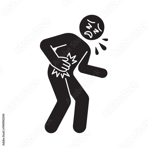 A silhouetted figure experiencing intense abdominal and back pain