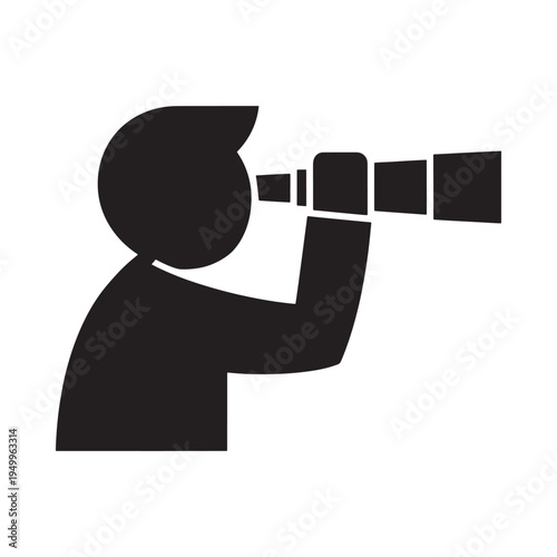 Simple black silhouette of a person looking through binoculars