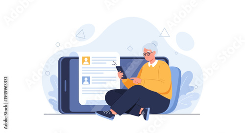 Elderly Woman Using Smartphone for Online Communication and Social Media