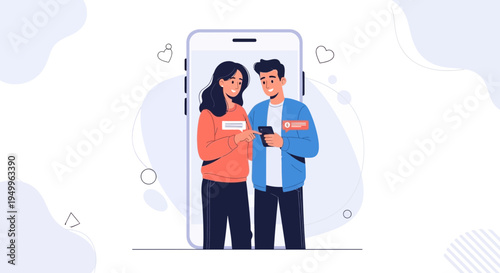 Couple Using Smartphone for Online Dating App on a Date