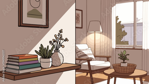 Modern living room interior with window and stylish furniture