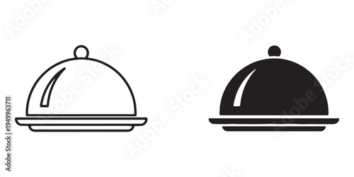 Black and white cloche dishes on plate icons