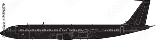 Boeing VC-25 Air Force One Presidential Aircraft Silhouette, Military Plane Vector