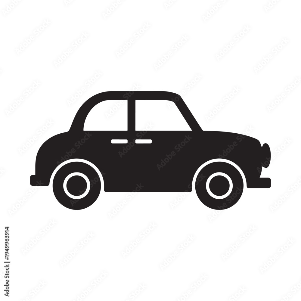 Fototapeta premium Simple black silhouette of a classic car side view isolated on white