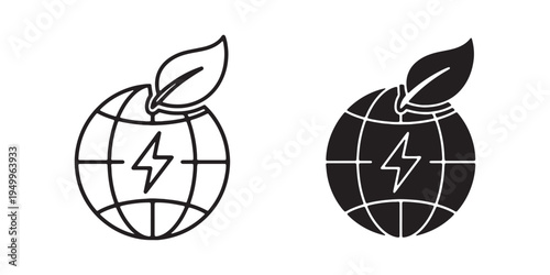 Eco friendly energy icons with lightning bolt and leaf